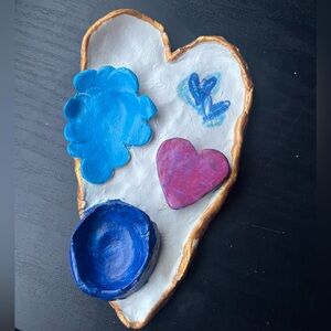 Handcrafted Heart-Shaped trinket tray Art Piece with Blue and Gold Accents